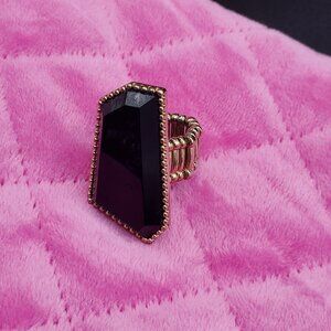 Adjustable Gold-Tone Black Stone Expansion Band Ring